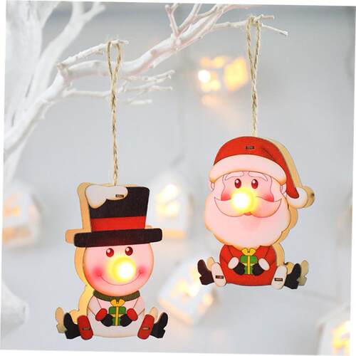 Christmas Wooden Decoration Pendant Led Light Santa Snowman