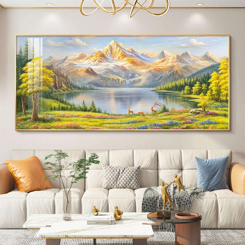 聚宝盆2山水画 画DB2468靠图客厅装饰画 画轻奢高级感墙沙发背山