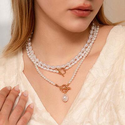 Multi-Layer White Imitation Pearl Necklace Bead Chain Punk