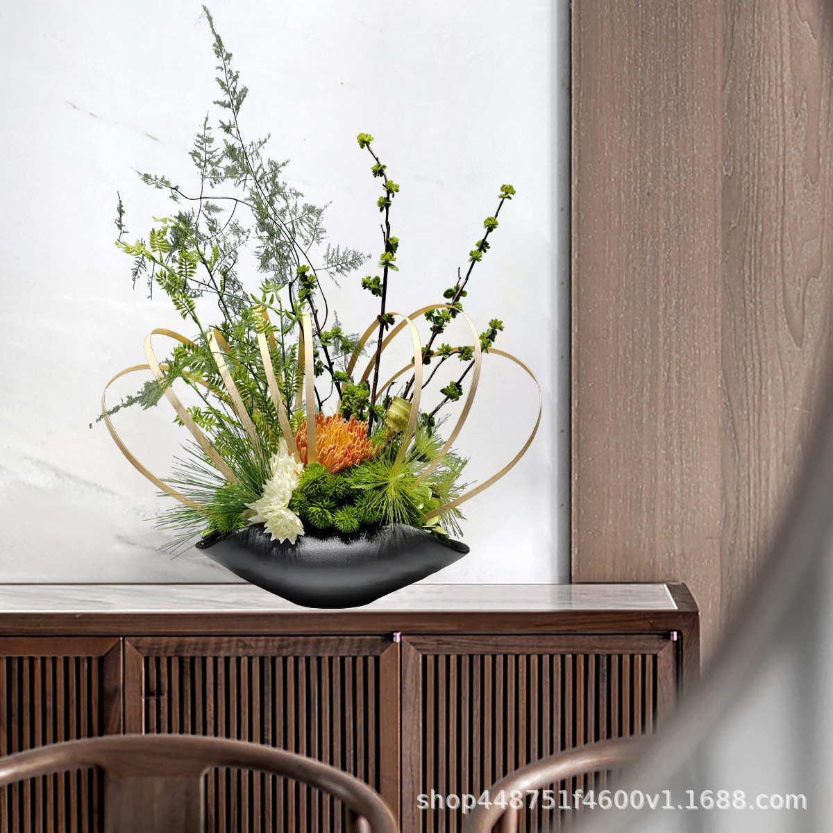 新中式仿真花绿植客厅酒店会所别墅假花植物盆景玄关装饰摆设摆件