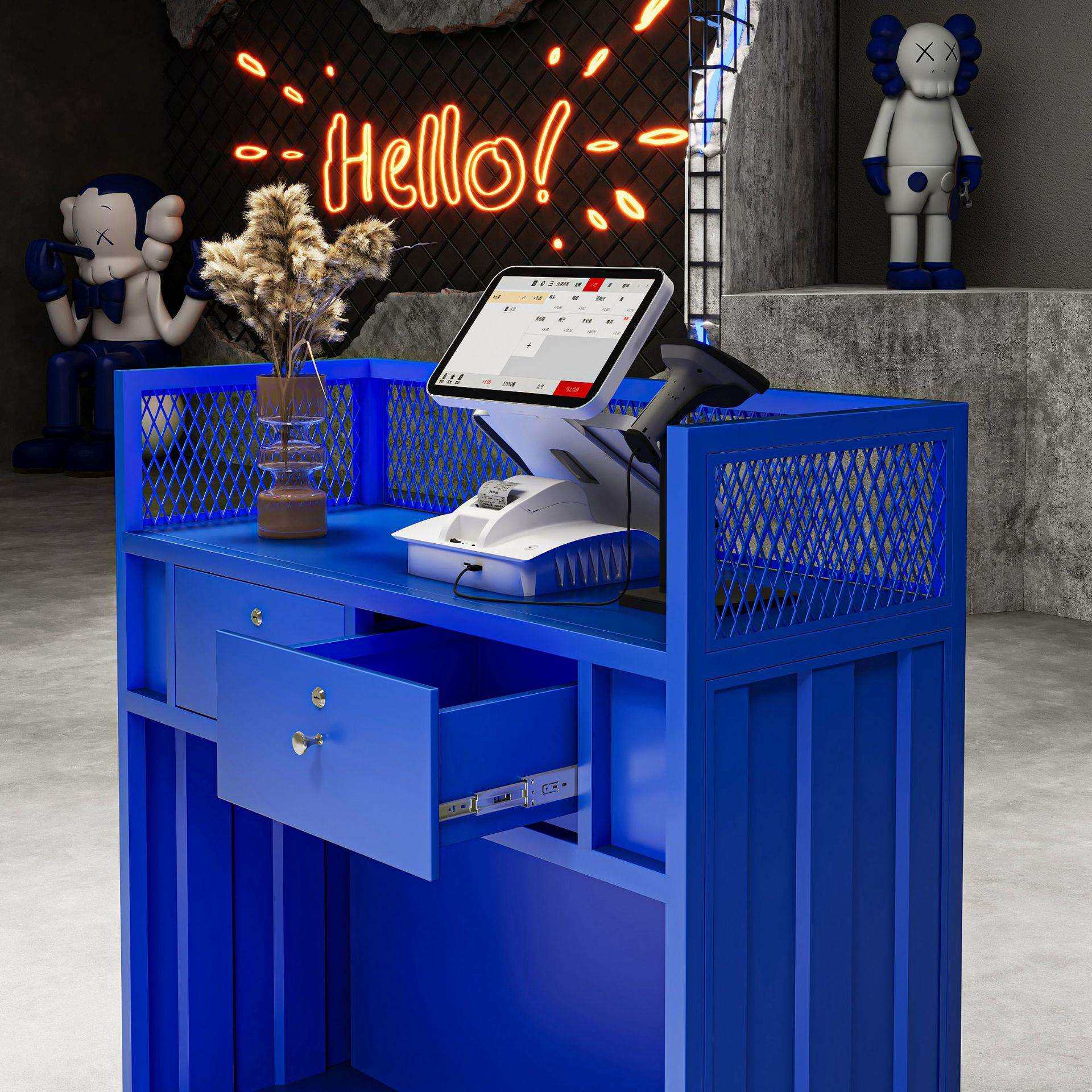 工业风复古铁艺酒吧火锅餐饮服装店集装箱小型收银迎宾服务接待台