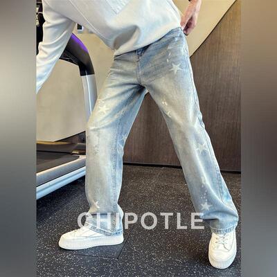 韩国CHIPOTLE高级感五角星直筒牛仔裤男2026春季潮牌宽松休闲裤子