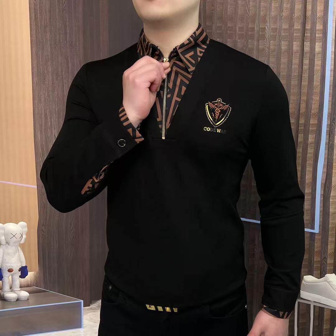 高端假两件欧货卫衣男青年潮牌修身高级感半拉链体恤百搭轻奢上衣