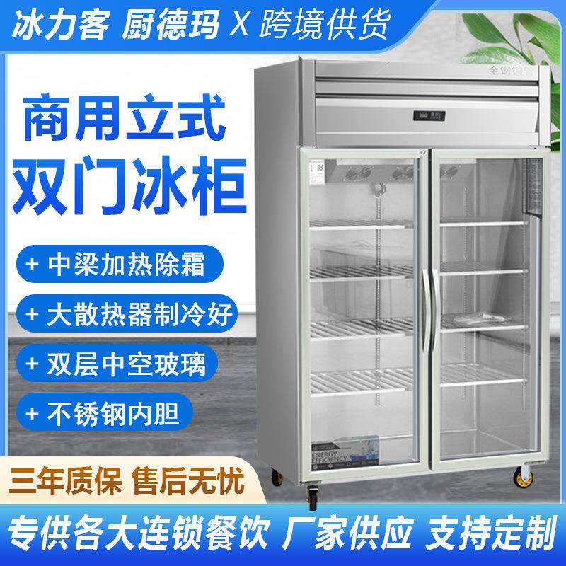 立式双门冰柜 商用酒水饮料冷藏展示柜大容量水果蔬菜保鲜柜