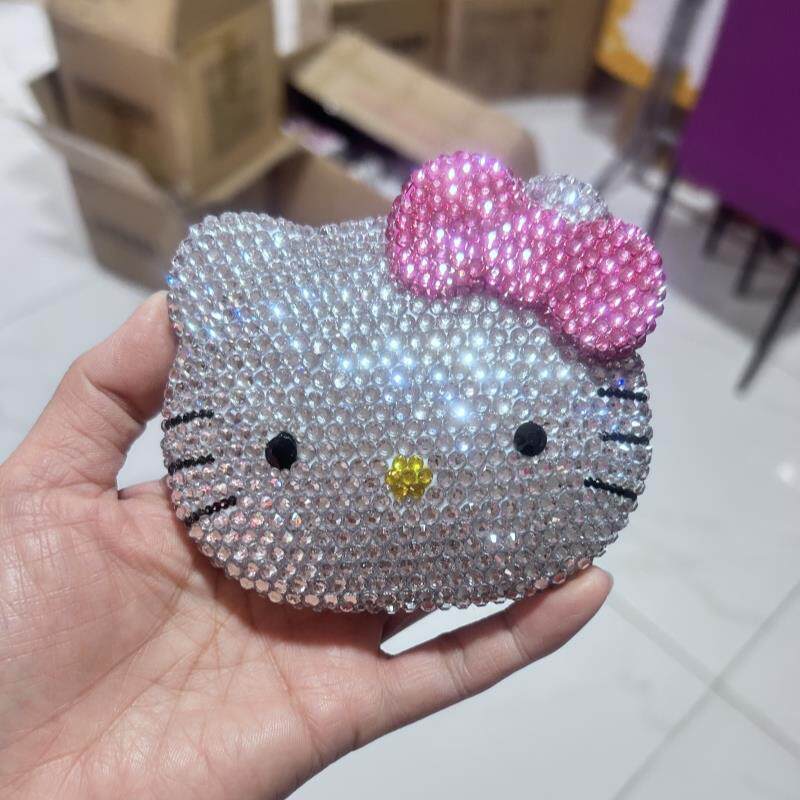 贴钻创意卡通儿童迷你镜子带梳子一套卧室印花小猫可折叠旅行套装
