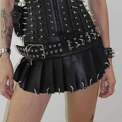 streetwear women belt with skirt mini pleated -line leather