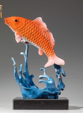铜金岁月鸿运锦鲤鱼黄铜工艺品摆件公司前台客厅电视柜鲤鱼铜摆件