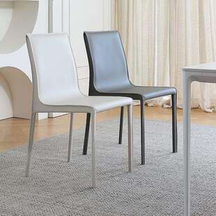 意式极简餐椅马鞍皮家用餐厅吃饭靠背椅设计感休闲书桌椅北欧轻奢