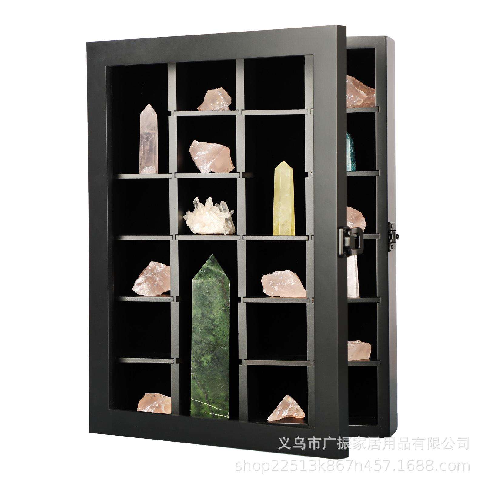木质水晶收纳盒宝石存储岩石收集玛瑙蛋白石水晶可调节摇滚展示盒