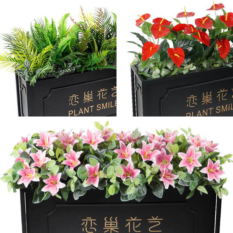 彷真花草植物盆景户外隔断花箱花池彷真花绿植庭院假花草花槽栅栏