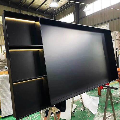 个性不锈钢电视壁龛嵌入式装饰柜铝板柜客厅背景墙钢板柜哑黑无缝