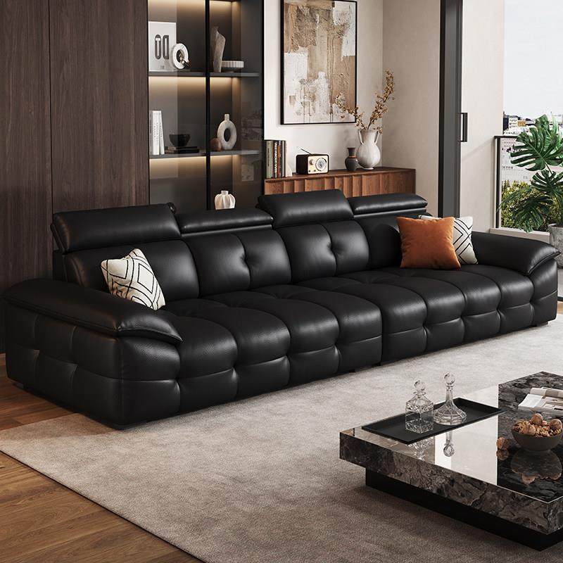 劳伦斯皮沙发客厅钢琴键黑色高靠背直排三人位真皮2025新款大坪数