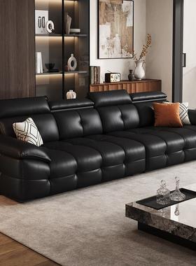 劳伦斯皮沙发客厅钢琴键黑色高靠背直排三人位真皮2025新款大坪数