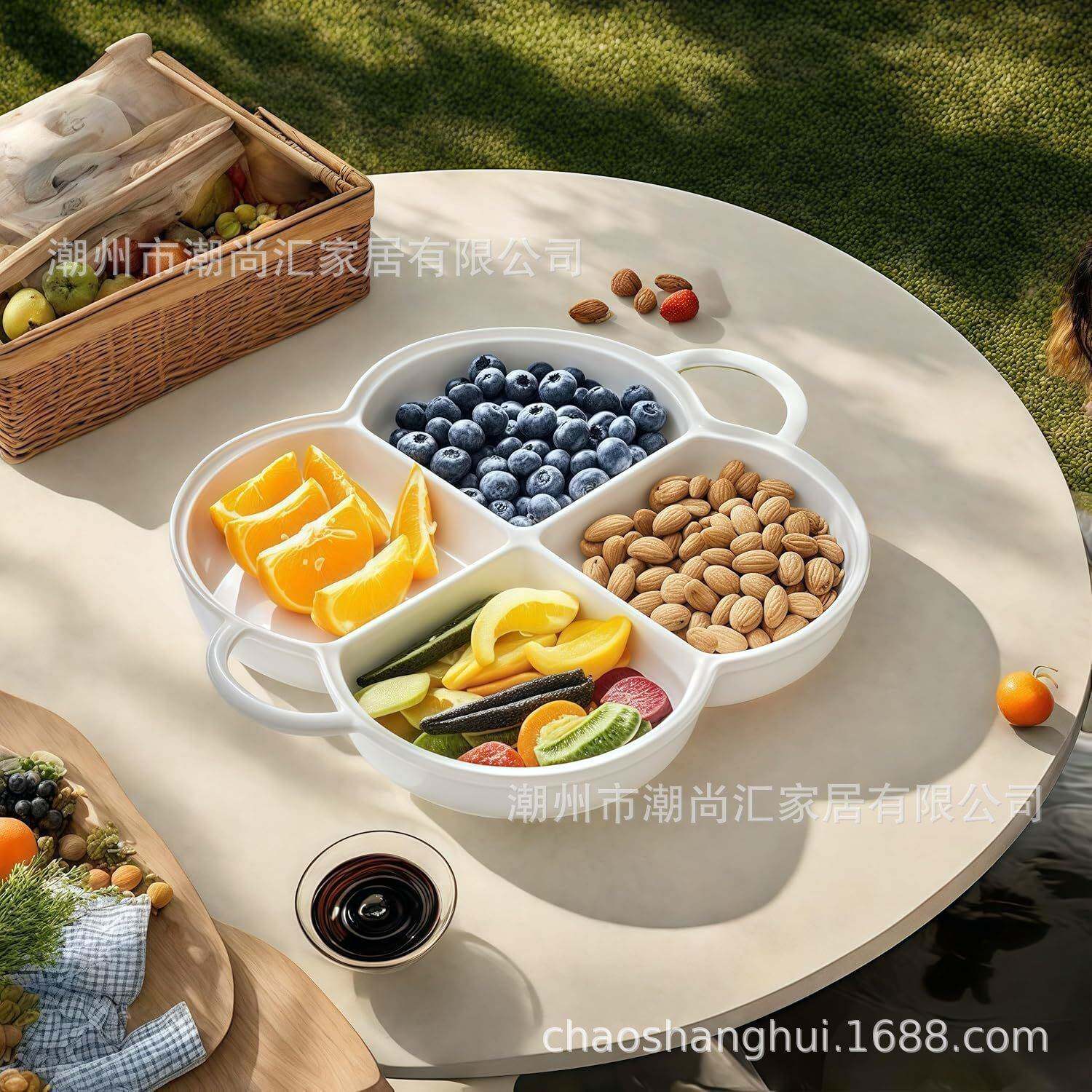 生产四格盘双耳烤盘微波炉陶瓷餐盘酱料盘糖果盘薯条盘小吃坚果盘