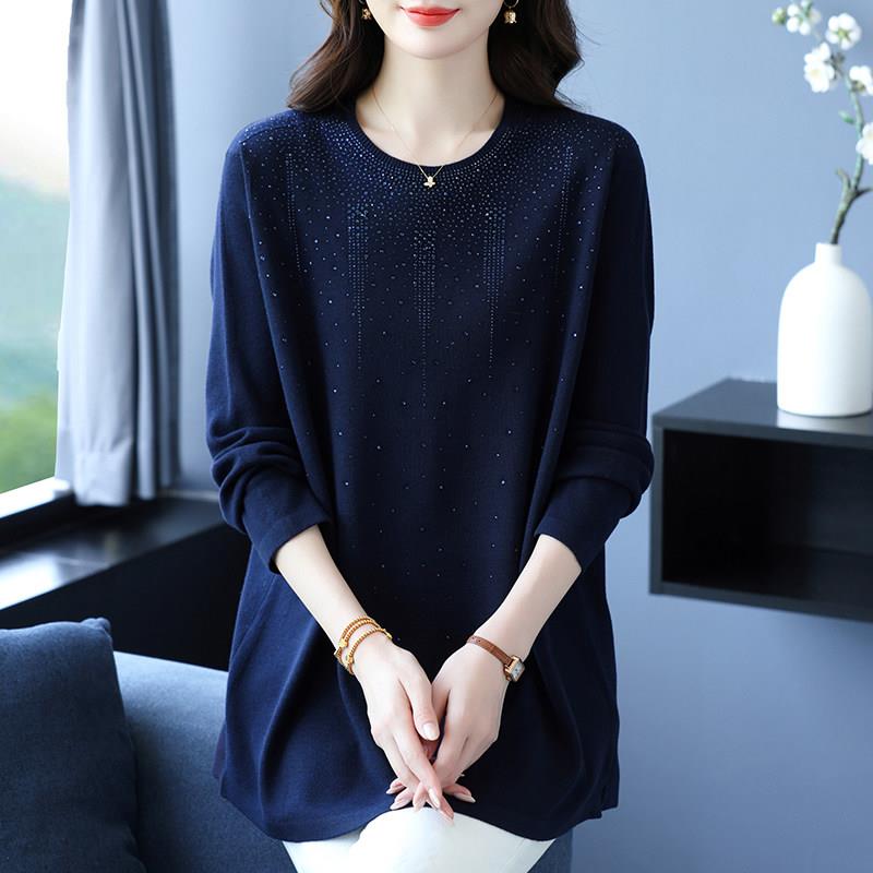 中年妈妈2025秋季新款羊毛衫女大码圆领套头毛衣薄款针织打底衫