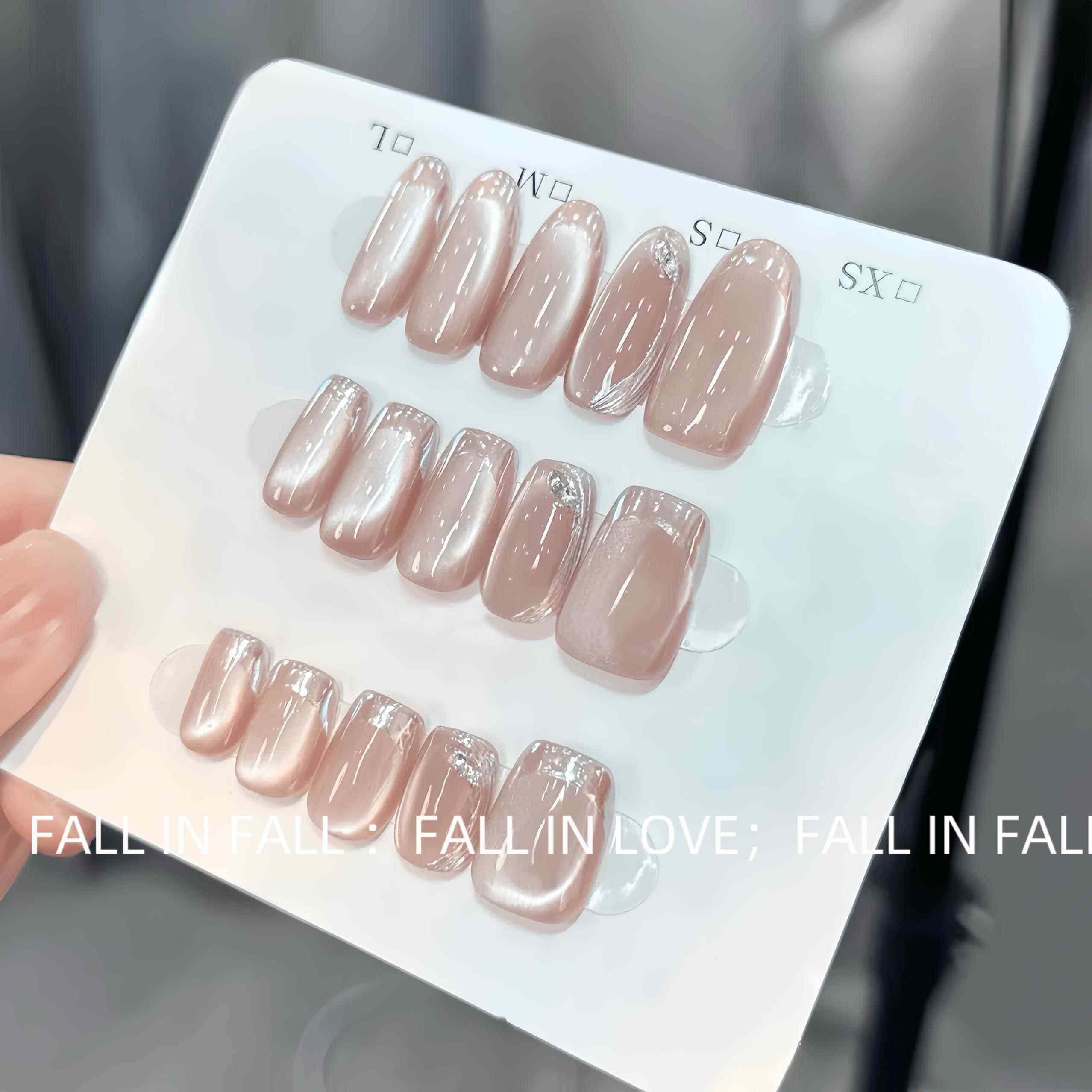 正品【蜜桃冰沙】法式玻璃珠猫眼气质短款纯手工穿戴甲成品美甲穿,彩妆/香水/美妆工具,穿戴甲/甲片,淘宝优惠券,粉丝福利购,淘宝优惠卷