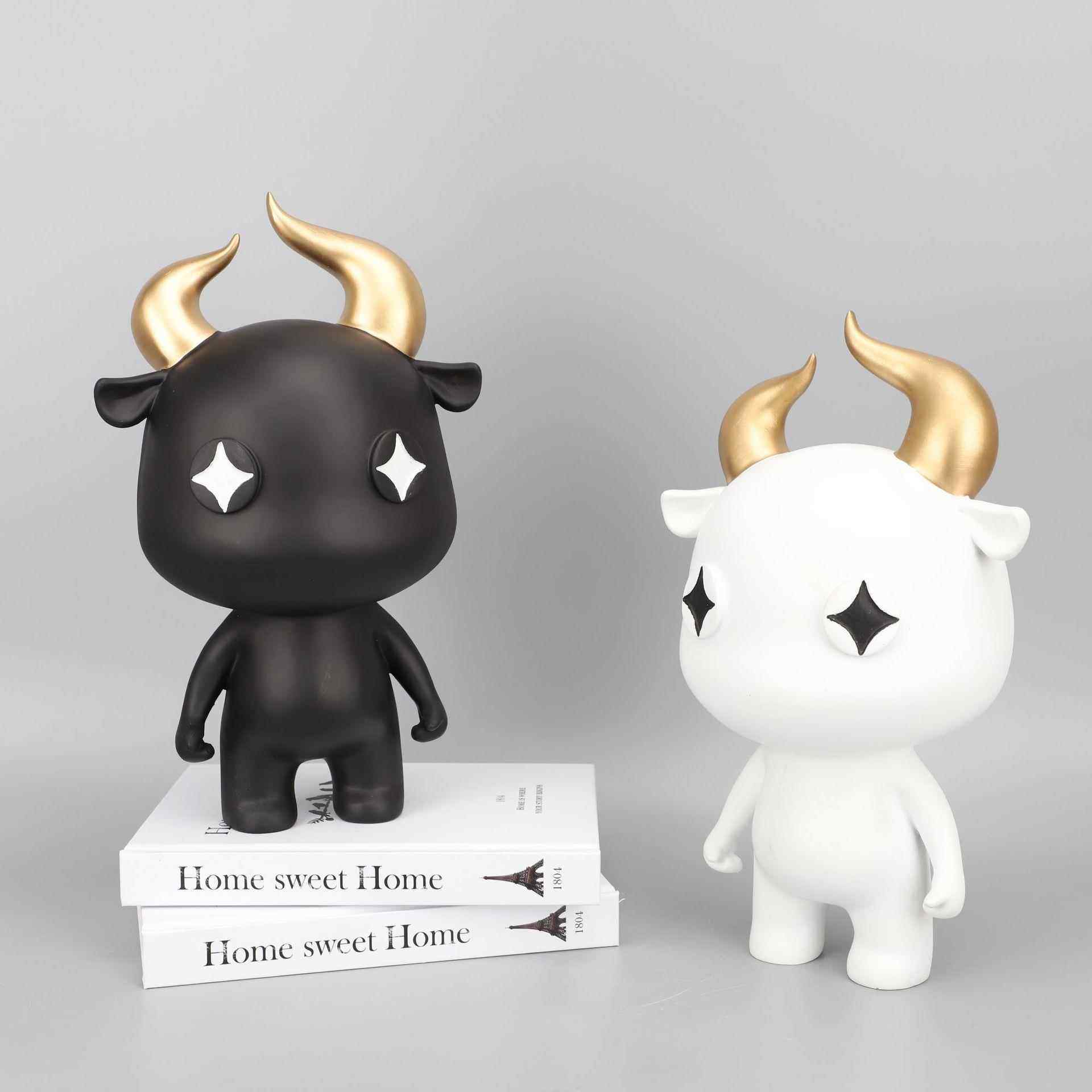现代简样约树脂卡通黑牛轻奢摆件售楼小处FUW客板间家居厅桌面装