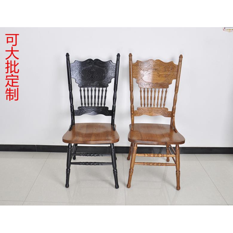 美式乡村餐椅橡木摄影靠背椅子复古雕花餐桌椅网红电脑橡木温莎椅