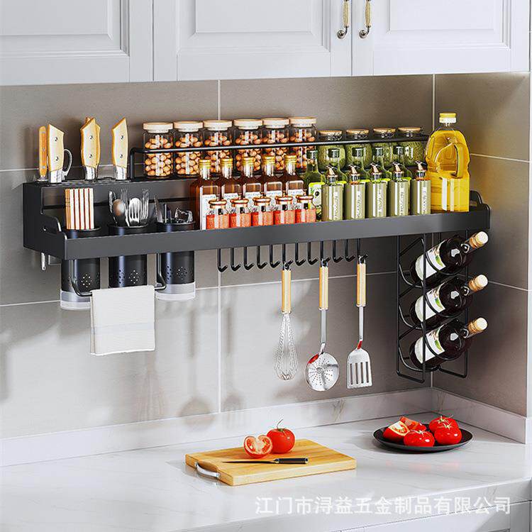 厨房壁挂置物架多功能免打孔调料架抹布餐具收纳红酒挂篮调味品架