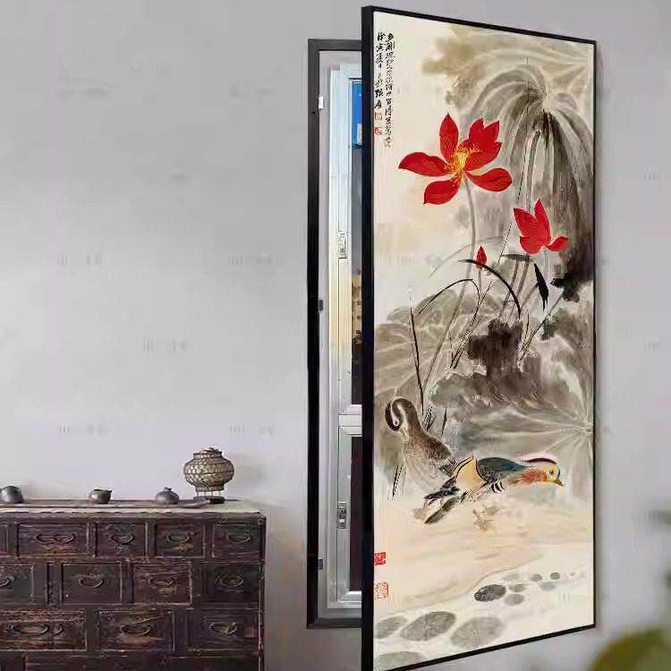 入户水井装饰画 画书房风景水电井门画 画新中式消防栓遮挡酒店电