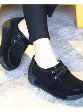 正品鞋女205秋冬季豆豆鞋女2加绒厚底休闲鞋大懒人鞋一脚棉蹬女码