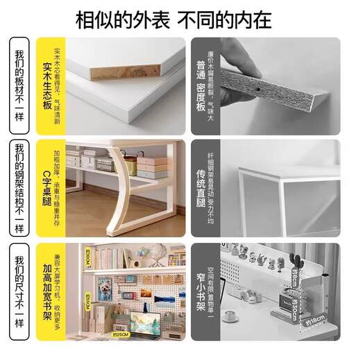 实木书桌书架一体带洞洞板电脑桌家用卧室办公桌学生学习写字桌子