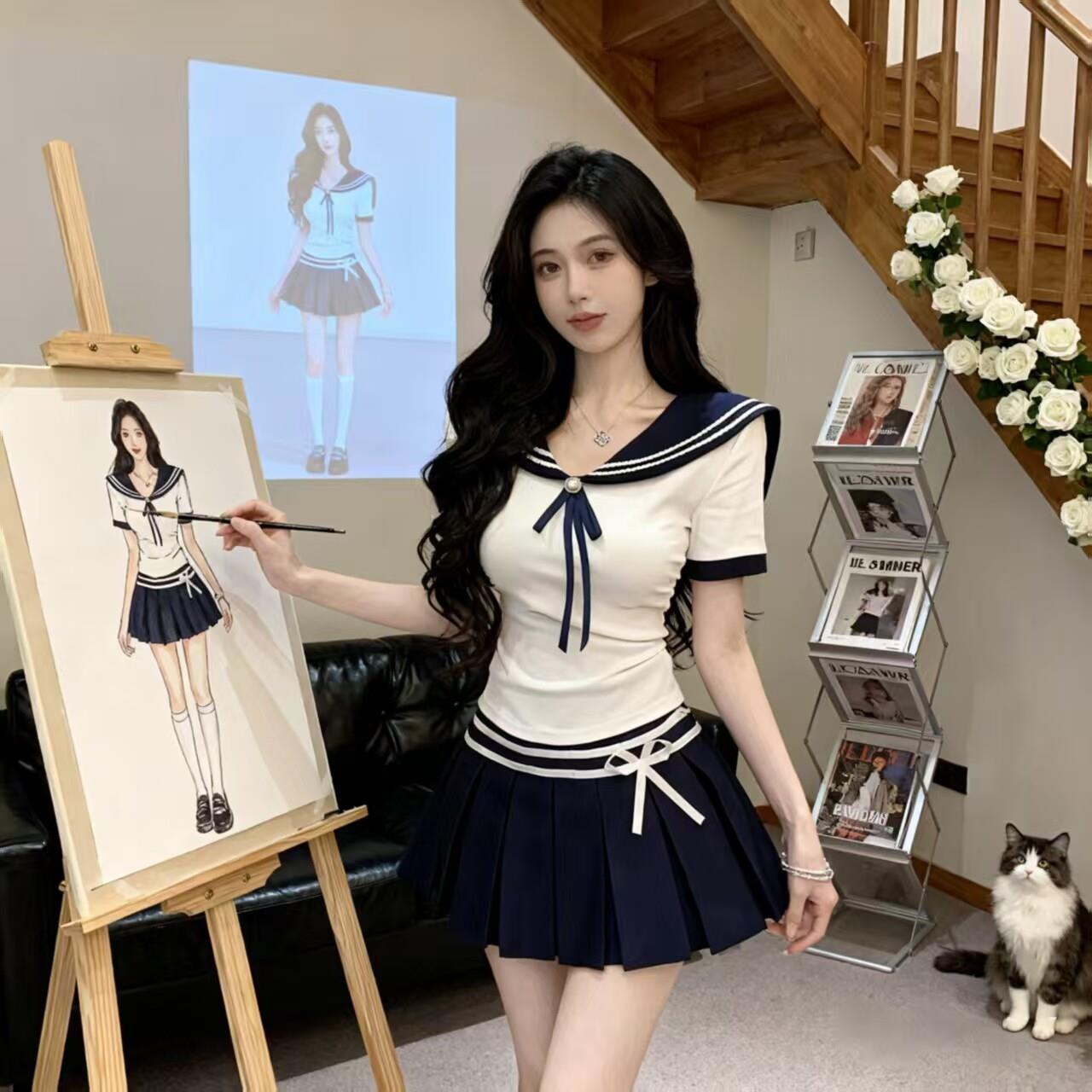 职业装女套装工作服短袖恤女夏纯欲辣妹上衣职场通勤制服套装