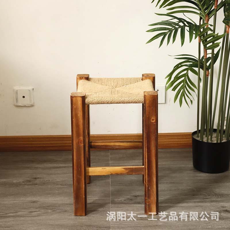 实木凳子方凳子可叠摞板凳编织凳复古简约板凳室外凳子