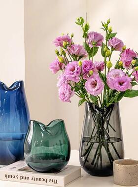 视远蓝色玻璃花瓶高级感客厅插花创意摆件ins 水养轻奢马醉木绿植
