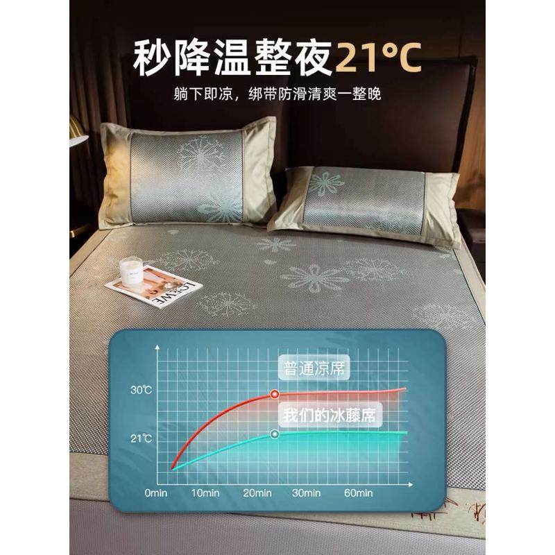 冰丝凉席可水洗2024夏天草席天然纯藤席三件套裸睡夏季床笠款席子