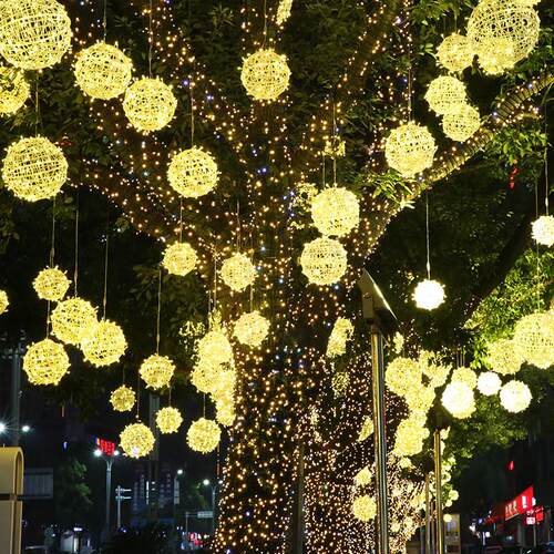 LED藤球灯节日装饰户外圆球灯景观挂树球灯街道户外亮化彩灯串