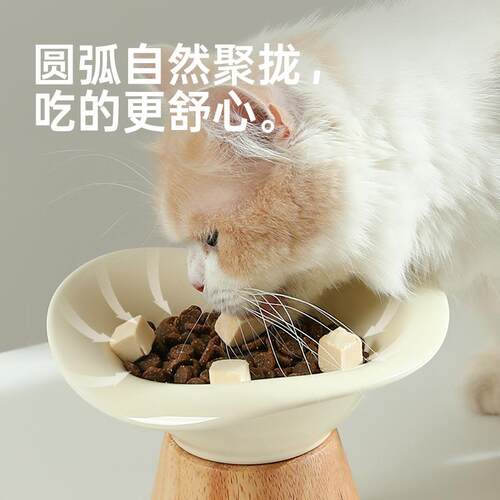 新款猫咪高脚木座陶瓷碗保护颈椎狗盆狗饭碗猫食盆防打翻饮水碗