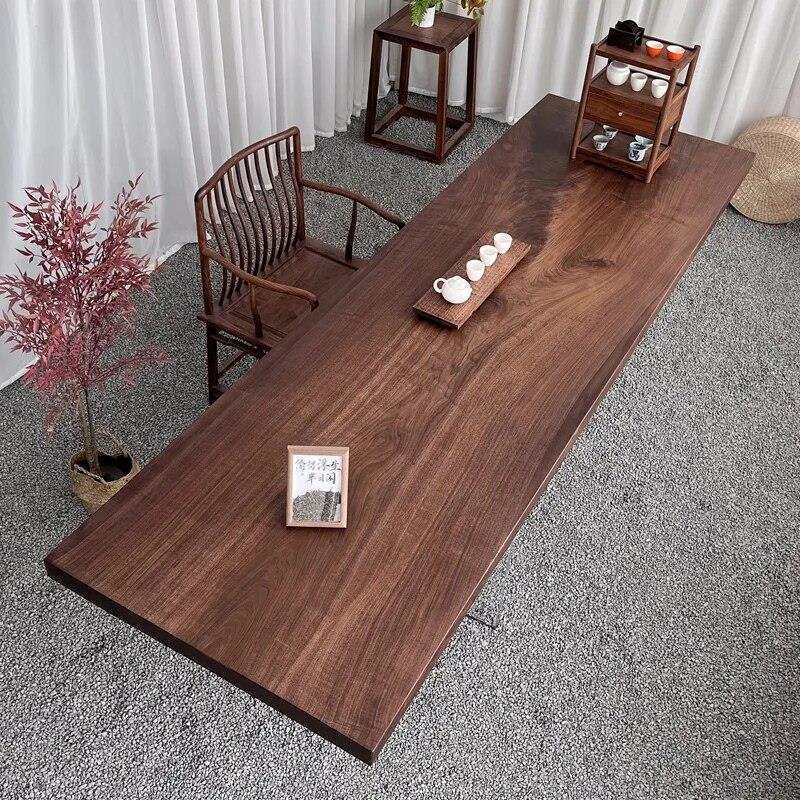 【新品原木风】黑胡桃实木大板原木餐桌茶几茶台办公书桌茶桌工厂