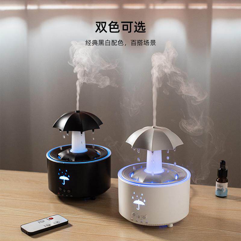 旋转雨滴加湿器小型桌面办公室宿舍家用卧室静音迷你七彩灯雨声小