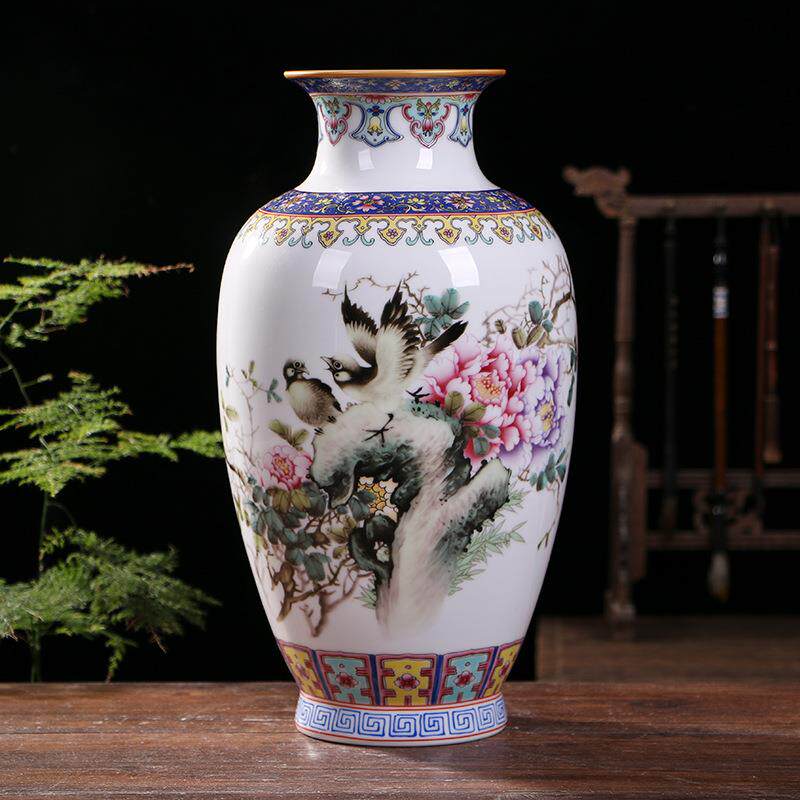 景德镇陶瓷器 粉彩山水客厅装饰品博古架描金花瓶 家居工艺品摆件