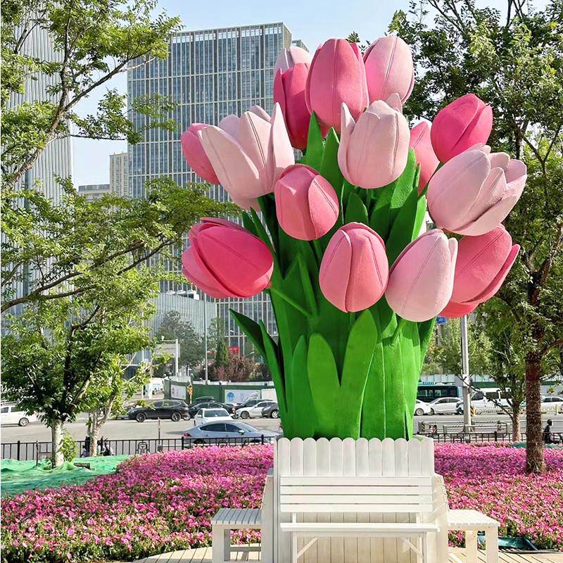玻璃钢彷真玫瑰花雕塑 户外商业街摆件网红打卡商场公园泡沫雕塑
