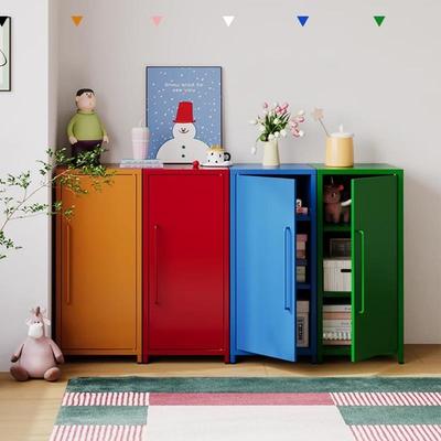 铁皮柜餐边柜彩色多巴胺阳台储物马卡龙客厅落地单门铁艺收纳柜子