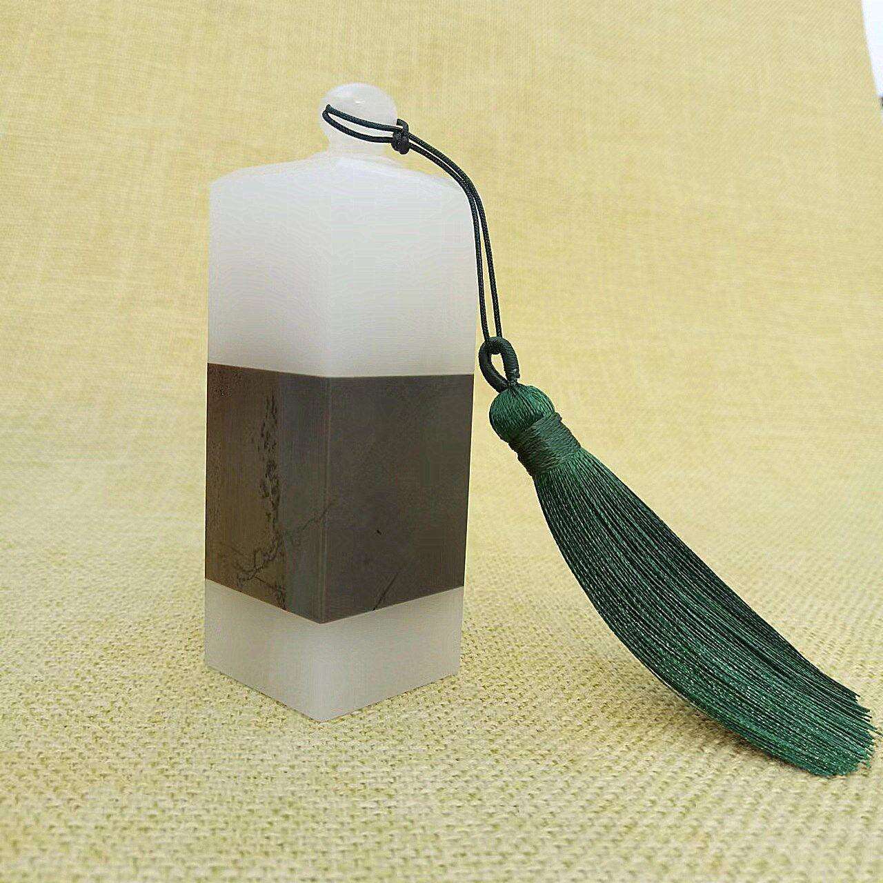 玉器文房用品 阿富汗玉白玉印章 阿富汗玉镶嵌国画石印章