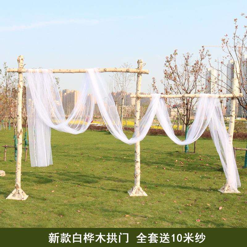 森系婚庆拱门木桩白桦木拱门木质花门花架园艺婚礼木架花门装饰