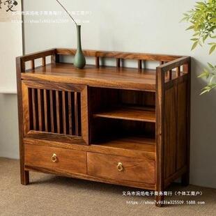胡桃木梧栖餐边柜新中式 茶水柜实木柜茶桌边柜储物柜客厅茶边柜子