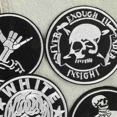 直销新款电脑绣花标服装辅料章仔黑白圆形徽章朋克风补丁跨境货源