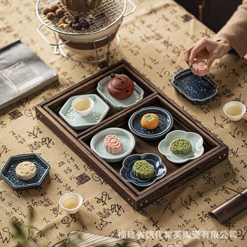 中式茶点盘糕点盘喜饼盘点心盘陶瓷迷你托盘干果碟古风订婚台摆盘