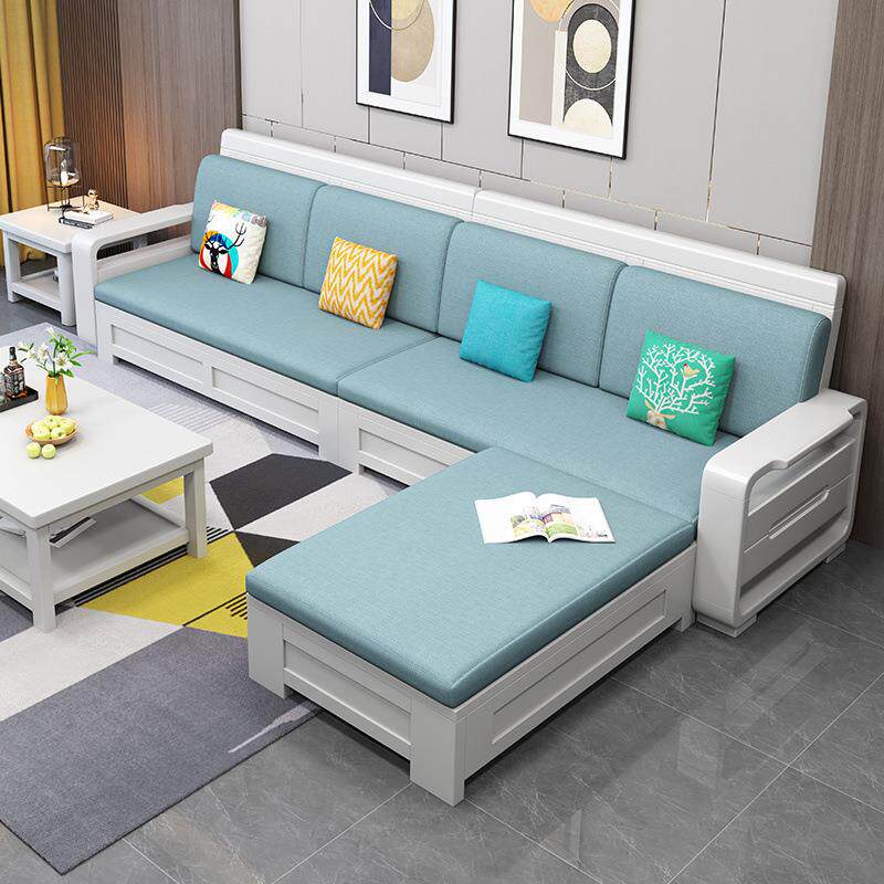 白实木用沙发合布艺沙发床简约色组GRA小户型冬夏两储物客厅木质