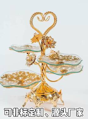 高档欧美风四格圆形水果果盘创意轻奢茶几摆件水果盘多层三层网红