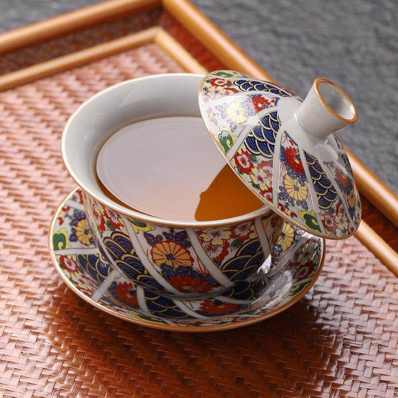 彷古三才盖碗可悬停旋转单个高档茶杯陶瓷家用泡茶碗功夫茶具带盖,餐饮具,盖碗,淘宝优惠券,粉丝福利购,淘宝优惠卷