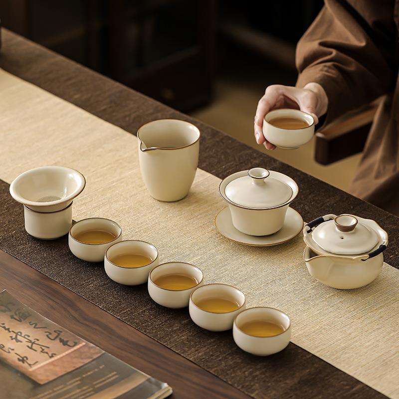 汝窑手抓壶功夫茶具套组轻奢高档家用陶瓷泡茶壶茶杯中式泡茶整套