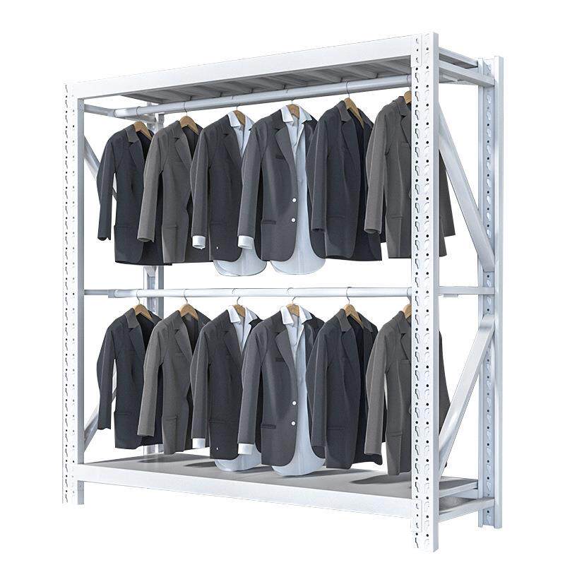 库房圆管服装挂衣架白色仓储挂衣服货架服装店多层展示架仓库钢制