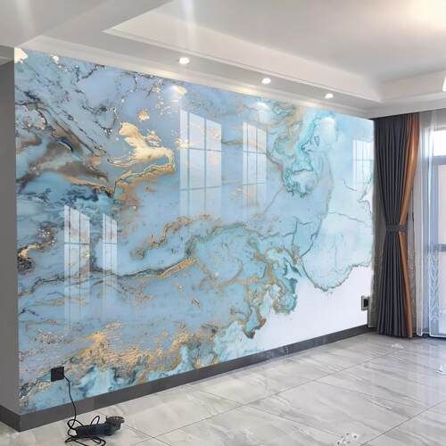 新款碳晶板电视背景墙客厅沙发烫金大理石装饰护墙板酒店前台墙板