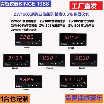 青智ZW1601/02交直流电压电流功率频率电能数显仪表头0.5级ZW1618
