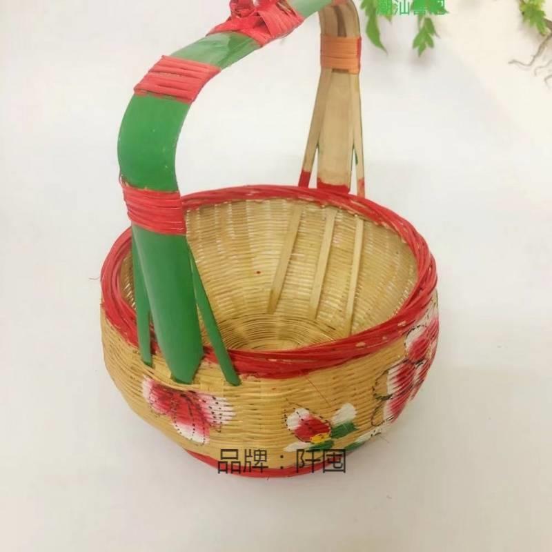 潮汕喜事篮子嫁女娶亲满月鸡蛋结婚竹编篮出花园手工编织篮子摆件